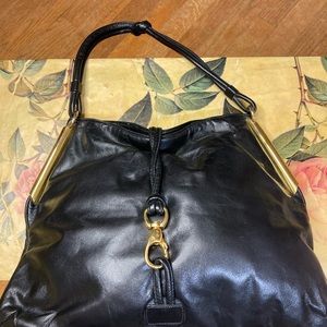 Gorgeous Vintage 1980s Black Shoulder Bag Purse With Gold Accents
